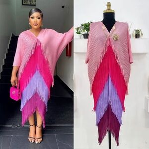 Elegant Pink and Purple Fringe Moyake Dress